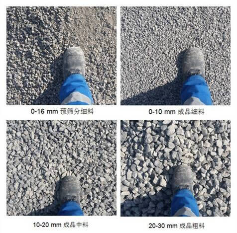 破碎后的成品粒度為0-10、10-20、20-30mm